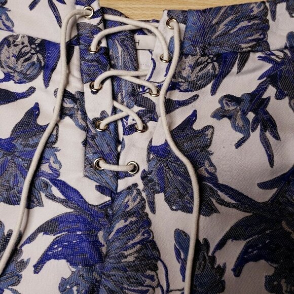 FRNCH women's blue floral brocade lace up shorts small - Picture 3 of 7